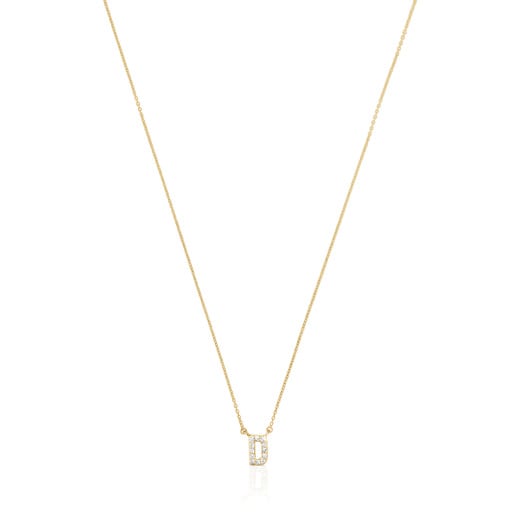 Collar corto de oro y 0,05 ct de diamantes letra D Alphabet
