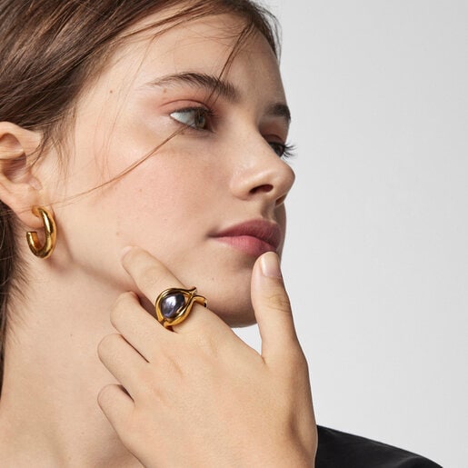 Silver vermeil Hav double Ring with gray pearl