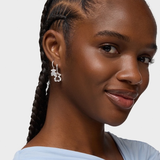 シルバーとホワイト・アクリルガラスを組み合わせたフープピアス Galaxy