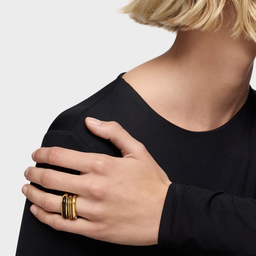 Bague en argent plaqué or 18 ct et spinelles Line