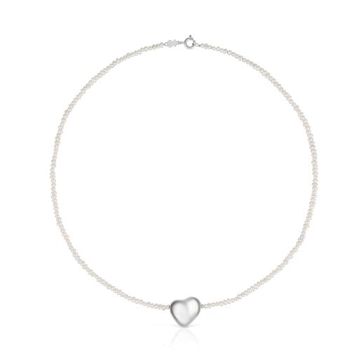 Silver Necklace with cultured pearls and heart motif Tabit | TOUS