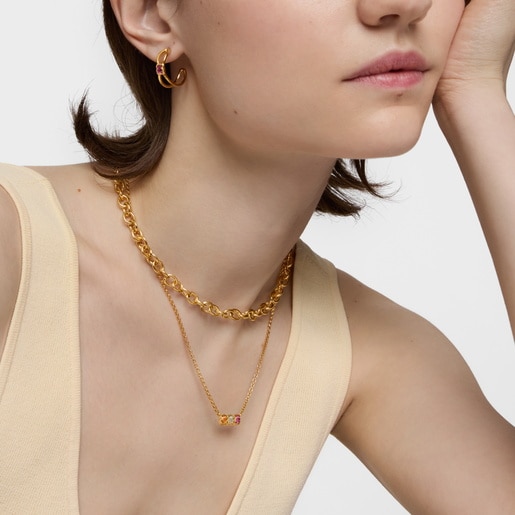 שרשרת קצרה Icon Color LGG מכסף בציפוי זהב 18 קראט עם אבני חן מעבדה