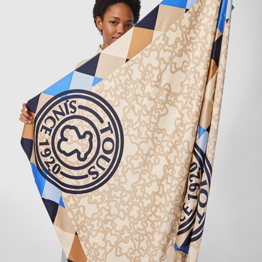 Beige and blue Kaos Mini Stamp Scarf