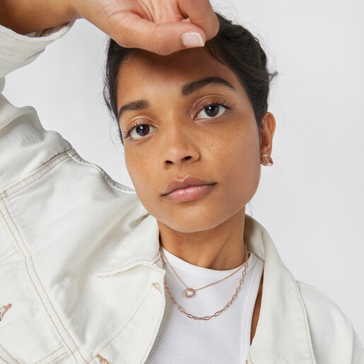 Anilla con baño de oro rosa 18 kt sobre plata y gemas Straight