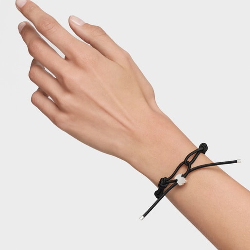 צמיד אלסטי Sweet Dolls בצבע שחור ובשילוב דובון מכסף