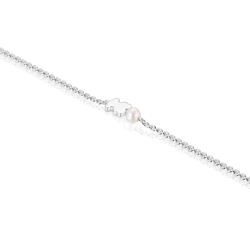 Bracciale a catena in argento con charm a orsetto e perla coltivata Sweet Dolls