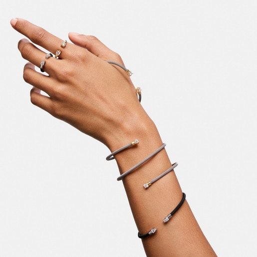 Pulsera esclava doble de acero, oro 14 kt  y diamantes creados en laboratorio TOUS Mesh LGD