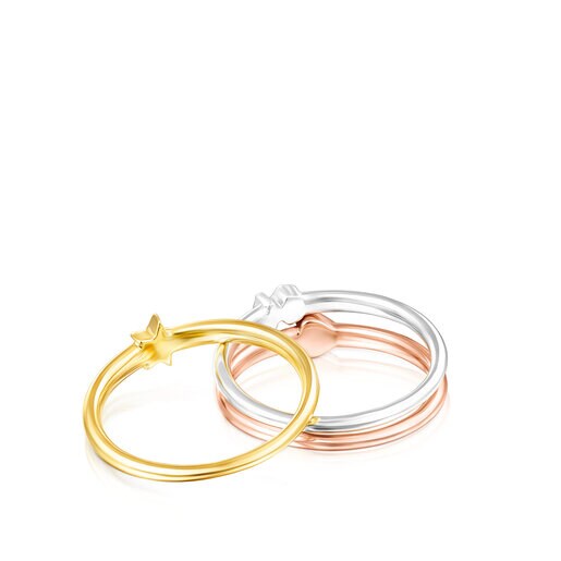 Tous Ring Mix – Sada třech prstenů ze stříbra, žlutého a růžového stříbra Vermeil
