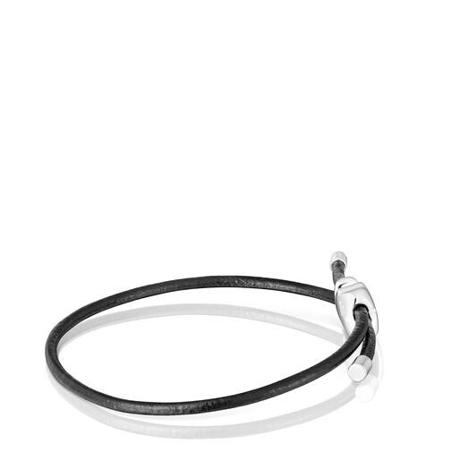 Pulsera oso de plata y caucho 12 mm Bold Motif