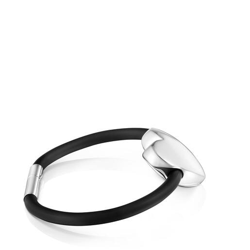 Pulsera corazón de plata y caucho 24 mm Bold Motif