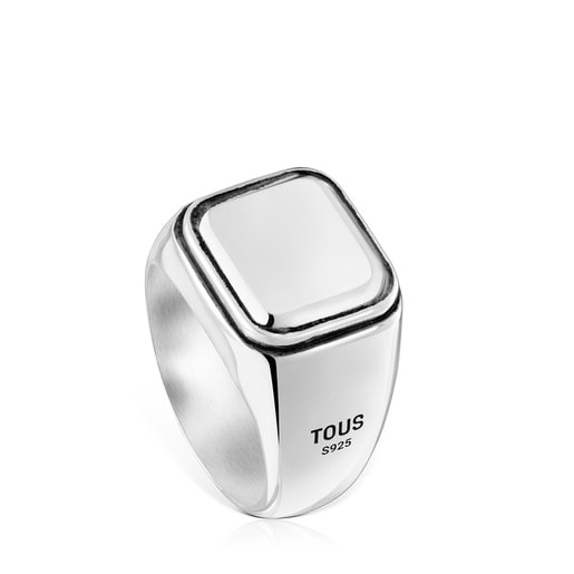 Anillo sello de plata envejecida motivo redondo TOUS Man