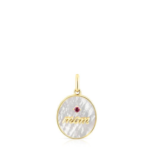 Silver vermeil Mom Medallion pendant with mother-of-pearl and rhodolite TOUS Mama