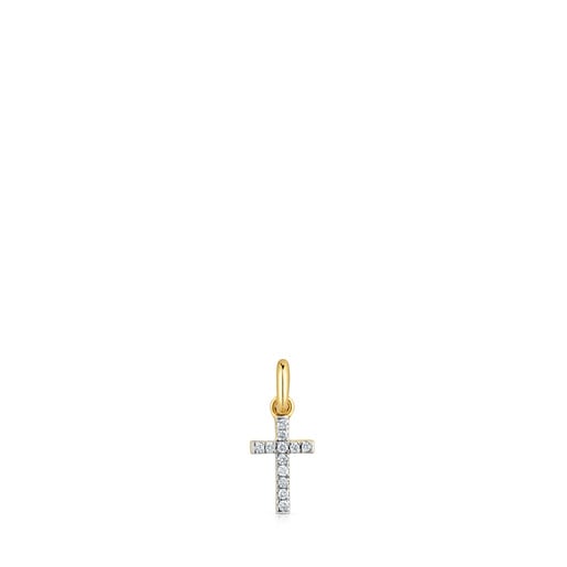 Μικρό μενταγιόν σταυρός Basics από χρυσό και διαμάντια