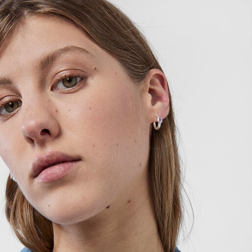 Серебряные серьги-обручи Oceaan Duna с аметистом