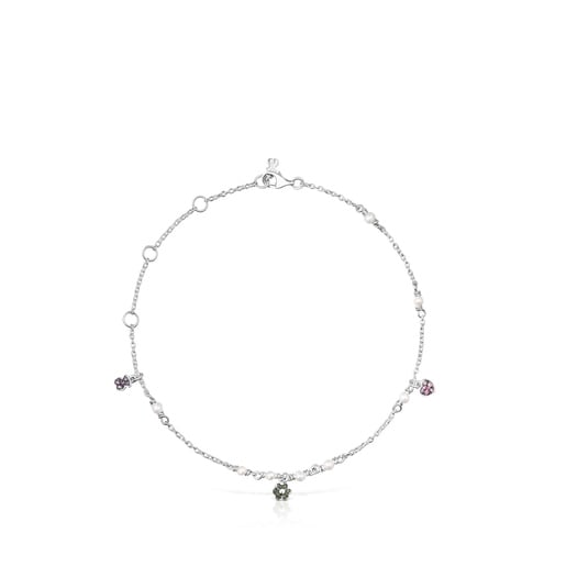 Silver TOUS New Motif Anklet with pearls and gemstone motifs