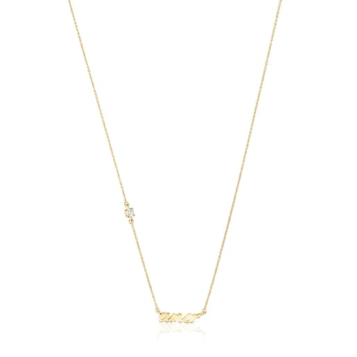 Gold Crossword Love Necklace with a diamond