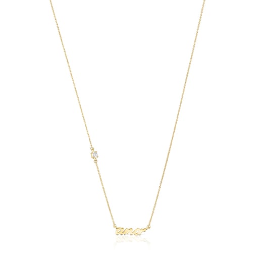 Gold Crossword Love Necklace with diamonds | TOUS