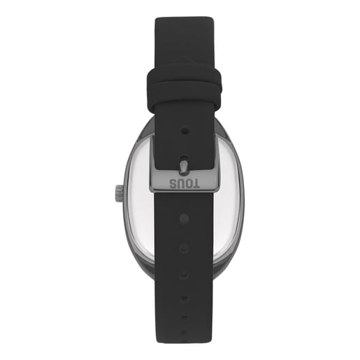 Montre analogique en acier IPRG rose avec bracelet en cuir noir Heritage