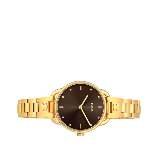 Gold-colored IP steel Let Bracelet Watch with black dial