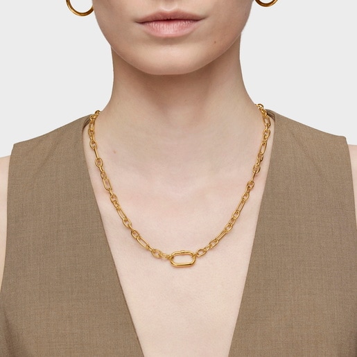 Short Necklace with 18kt gold plating over silver with ring Hold Oval
