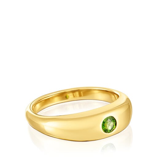 טבעת חותם TOUS Basic Colors בציפוי זהב 18 קראט על כסף בשיבוץ דיופסיד כרום