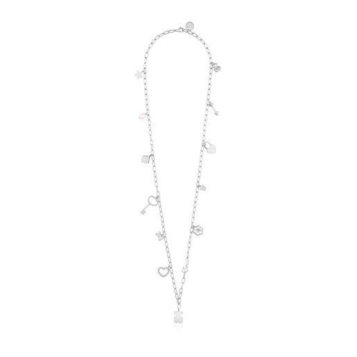 Long steel and cultured pearl Necklace with hanging charms TOUS Charming