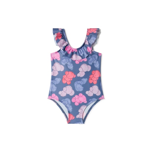 Girl s one-piece swimsuit in Aqua navy blue | TOUS