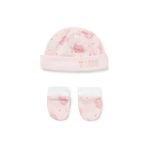 Conjunto de bebé gorro e luvas Pic cor-de-rosa