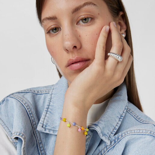 צמיד כסף מסדרת Icon Glass עם זכוכית מורנו וניילון בצבע לילך