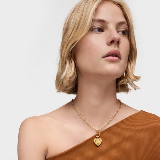 Heart pendant with 18kt gold plating over silver and lab-grown sapphires Sweet Dolls LGG