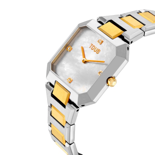 Reloj analógico con brazalete de acero, acero dorado y esfera de nácar Karat