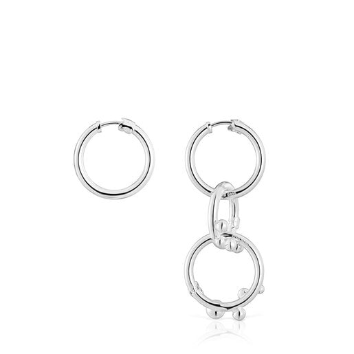 Short/long silver Earrings with rings and details Hold