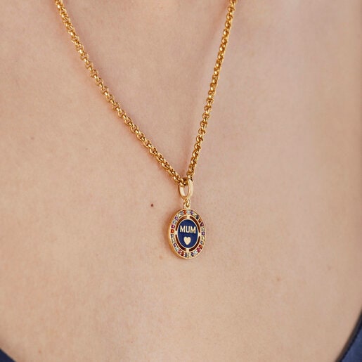 Silver vermeil TOUS Crossword Mama Mum pendant with gemstones and enamel