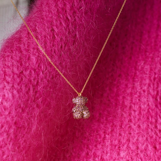 Sapphire and gold Bold Bear necklace