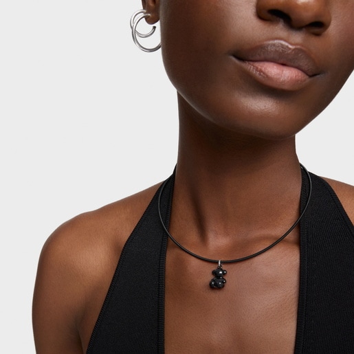 תליון דובון Bold Bear מכסף וקרמיקה בצבע שחור