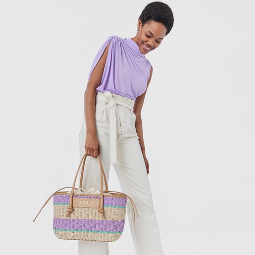 תיק סל Scoubidou גדול מרפיה בצבע סגול