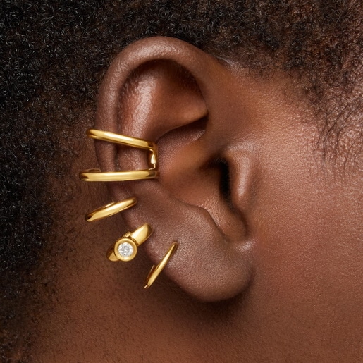 18kt gold plating over silver 5-hoop Earcuff with laboratory-grown diamond Line LGD