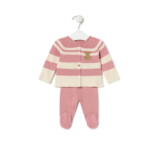 Knitted baby set in Tricot stripy pink