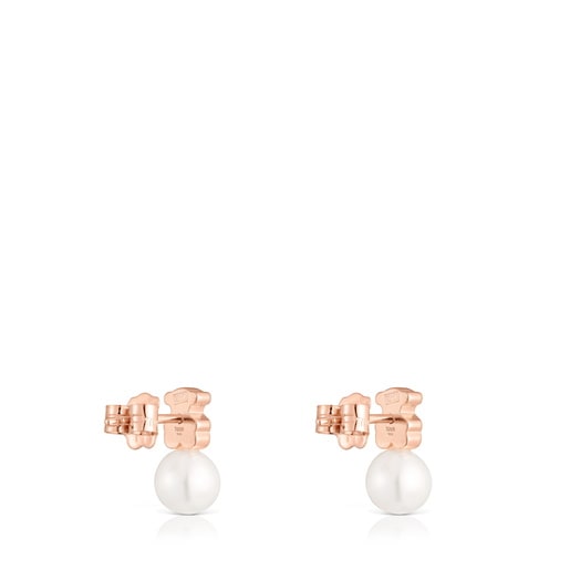 Bear Earrings with 18kt rose-gold plating over silver and cultured freshwater pearl TOUS Sweet Dolls