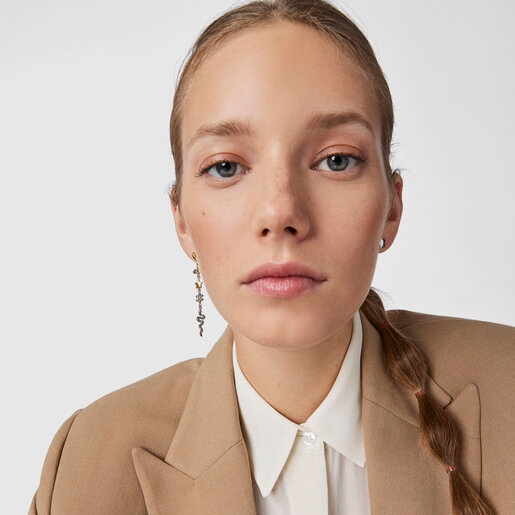 Aretes corto/largo Fragile Nature de acero/IP dorado