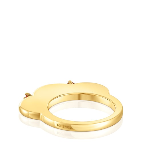 טבעת פרח גדול My Other Half עשויה כסף מצופה זהב 18 קראט בשילוב קרנליאן