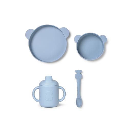 4-piece silicone tableware set in Zoe sky blue