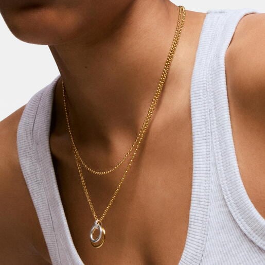 ツートーンのダブルフープペンダントトップ TOUS Straight