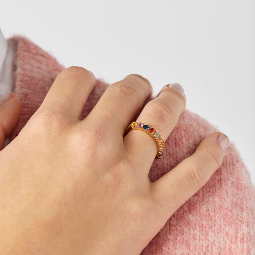 Silver Vermeil Glaring Wedding band with multicolored Sapphires