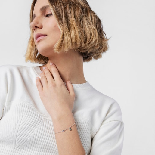 シルバーにクロムディオプサイドとアメジストがあしらわれたブレスレット TOUS New Motif