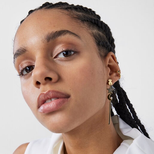 ロングピアス Nocturne 　ダイヤモンド・パール・ゴールドコーティング