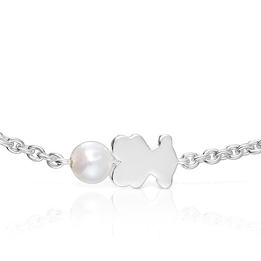 Bracciale a catena in argento con charm a orsetto e perla coltivata Sweet Dolls