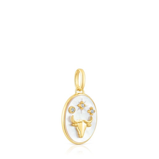 Dije Tauro con baño de oro 18 kt sobre plata con nácar y topacios  TOUS Horoscope