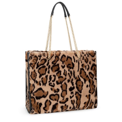 Große Shopping-Tasche Amaya Wild in Beige und Schwarz