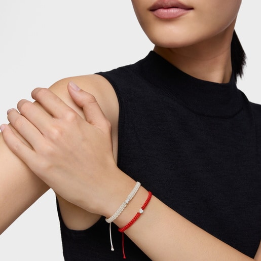 Pulsera corazón de plata y nylon rojo TOUS Motivos